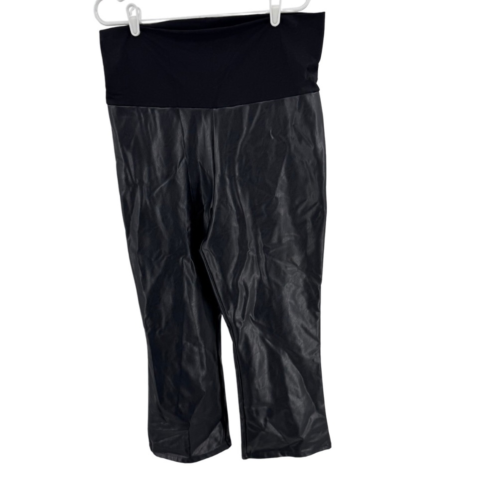 Hatch Black Straight Leg faux leather maternity Pants L casual office stretch